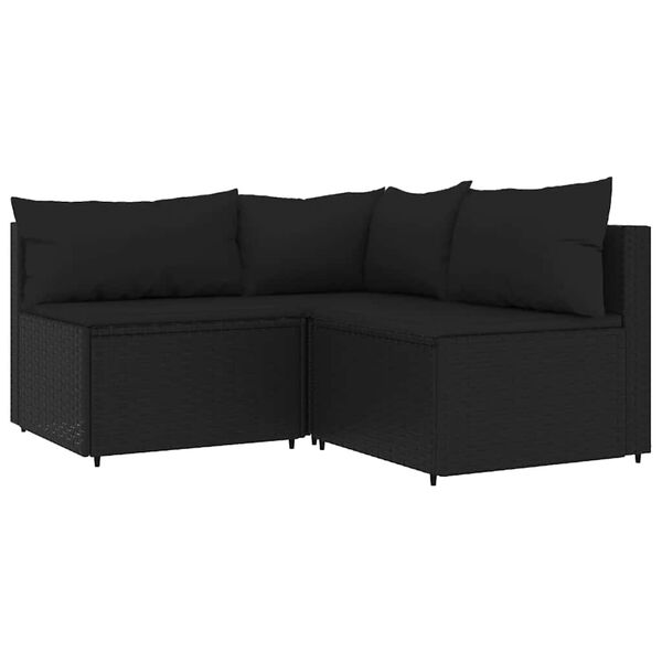 vidaXL Salon de jardin 3 pcs avec coussins Noir R&eacute;sine tress&eacute;e