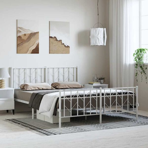 vidaXL Cadre de lit m&eacute;tal sans matelas et pied de lit blanc 193x203 cm