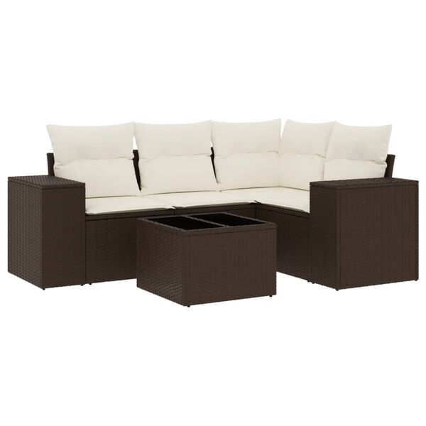 vidaXL Salon de jardin avec coussins 5 pcs marron résine tressée