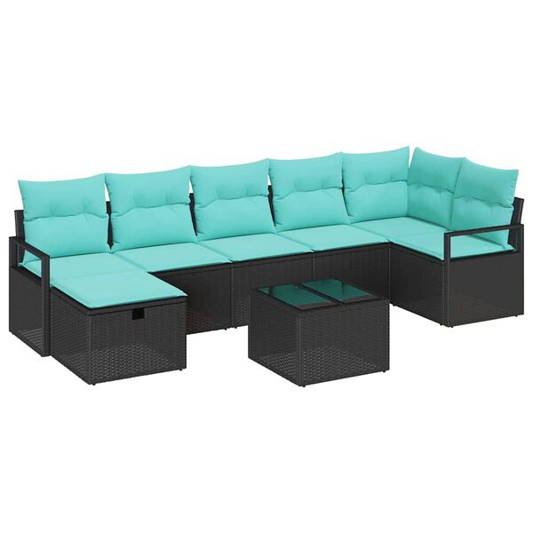 vidaXL Ensemble de Canap&eacute;s 8 pcs Noir et turquoise polyrotin