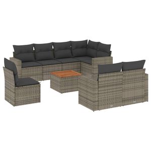 vidaXL Salon de jardin 9 pcs avec coussins gris r&eacute;sine tress&eacute;e