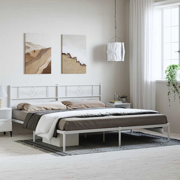vidaXL Cadre de lit métal sans matelas et tête de lit blanc 183x213 cm