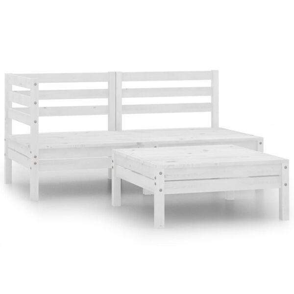 vidaXL Salon de jardin 3 pcs Bois de pin massif Blanc