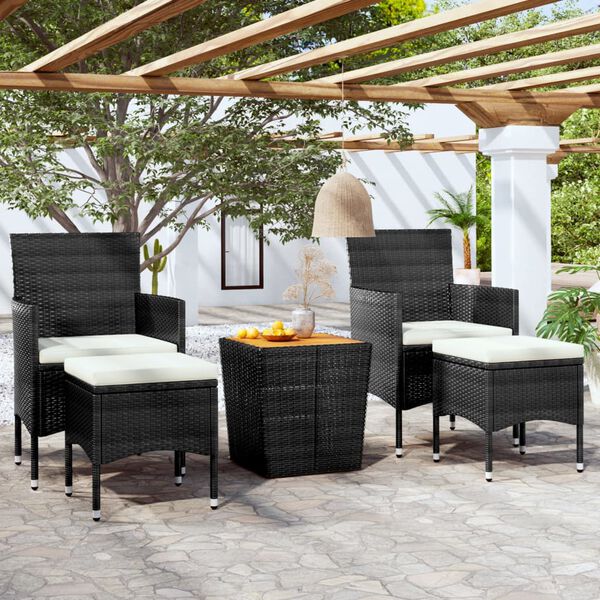 vidaXL Ensemble de bistro de jardin 5pcs R&eacute;sine tress&eacute;e et acacia Noir