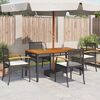 vidaXL Chaises de jardin coussins lot de 4 noir r&eacute;sine tress&eacute;e acacia