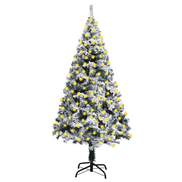 vidaXL Sapin de No&euml;l artificiel pr&eacute;-&eacute;clair&eacute; et flocons de neige vert