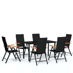 vidaXL Ensemble &agrave; manger de jardin 7 pcs Noir