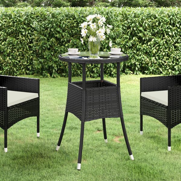 vidaXL Table de jardin &Oslash;60x75 cm Verre tremp&eacute;/r&eacute;sine tress&eacute;e Noir