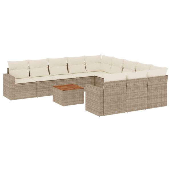 vidaXL Salon de jardin avec coussins 12 pcs beige résine tressée