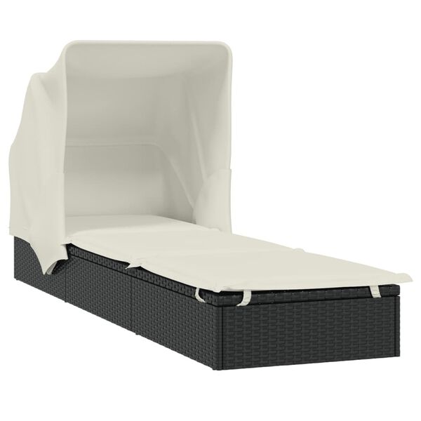 vidaXL Transat avec toit pliable noir 213x63x97 cm résine tressée