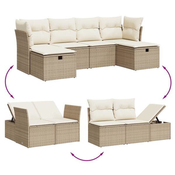vidaXL Salon de jardin avec coussins 6 pcs beige r&eacute;sine tress&eacute;e