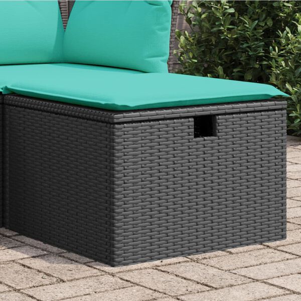 vidaXL Tabouret de jardin avec coussin noir 55x55x37 cm r&eacute;sine tress&eacute;e