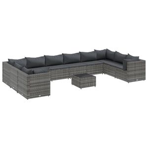 vidaXL Salon de jardin 11 pcs avec coussins Gris R&eacute;sine tress&eacute;e