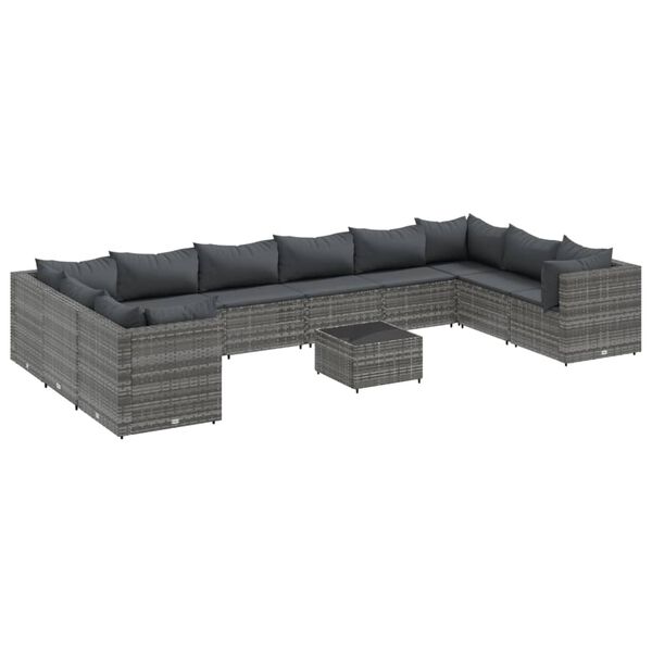 vidaXL Salon de jardin 11 pcs avec coussins Gris R&eacute;sine tress&eacute;e