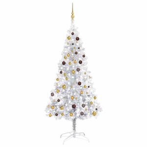 vidaXL Arbre de No&euml;l artificiel pr&eacute;-&eacute;clair&eacute;/boules argent&eacute; 210 cm PET