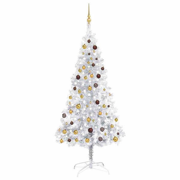 vidaXL Arbre de No&euml;l artificiel pr&eacute;-&eacute;clair&eacute;/boules argent&eacute; 210 cm PET