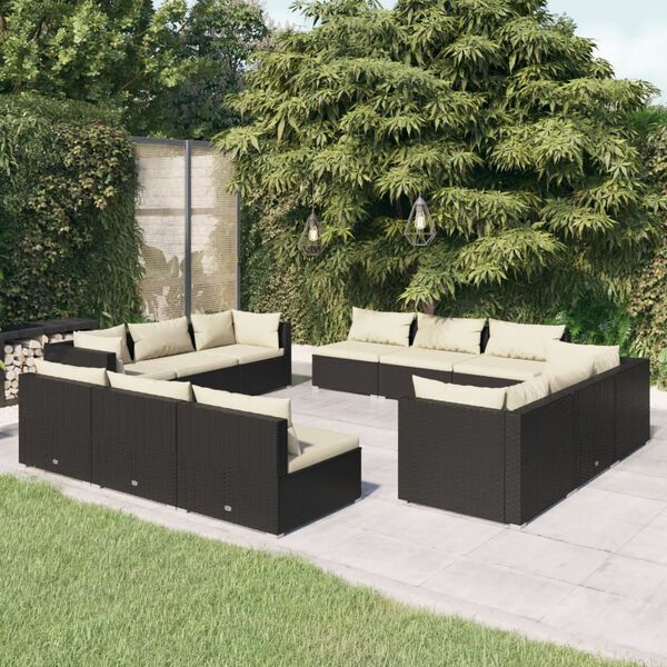 vidaXL Salon de jardin 12 pcs avec coussins r&eacute;sine tress&eacute;e noir