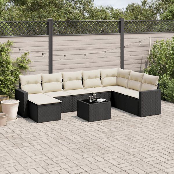 vidaXL Salon de jardin 9 pcs avec coussins noir résine tressée