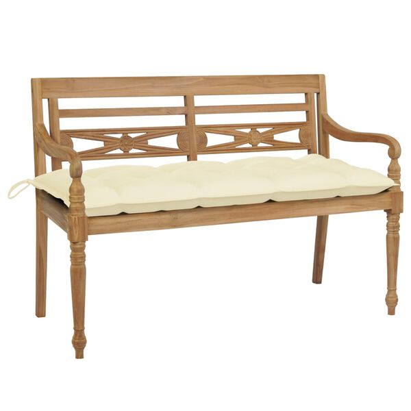 vidaXL Banc Batavia avec coussin blanc cr&egrave;me 120cm Bois de teck massif