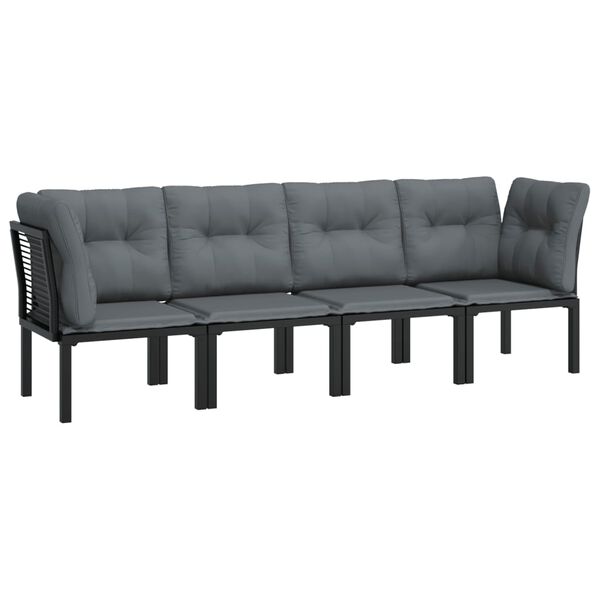 vidaXL Salon de jardin 4 pcs noir et gris r&eacute;sine tress&eacute;e