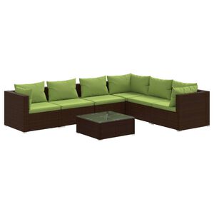 vidaXL Salon de jardin 7 pcs avec coussins R&eacute;sine tress&eacute;e Marron