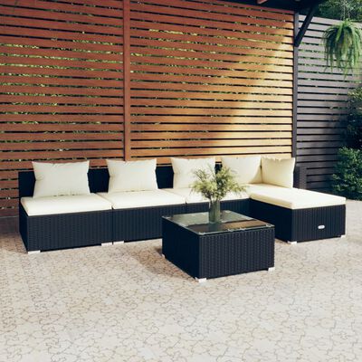 vidaXL Salon de jardin 6 pcs avec coussins Résine tressée Noir