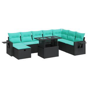 vidaXL Salon de jardin avec coussins 9 pcs gris r&eacute;sine tress&eacute;e acacia