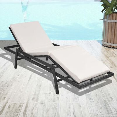 vidaXL Chaise longue avec coussin Résine tressée Noir