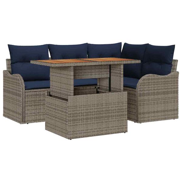 vidaXL Ensemble de canap&eacute; de jardin 5 pcs Gris et bleu marine