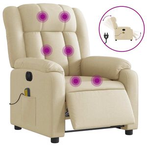 vidaXL Fauteuil inclinable de massage &eacute;lectrique cr&egrave;me tissu