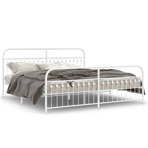 vidaXL Cadre de lit métal sans matelas et pied de lit blanc 193x203 cm