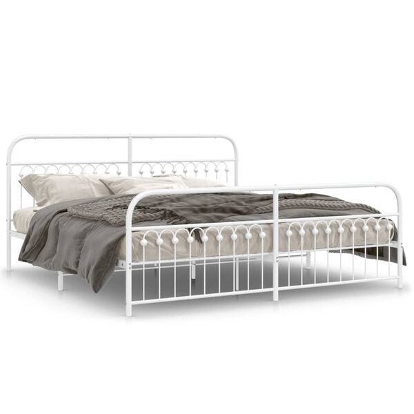 vidaXL Cadre de lit m&eacute;tal sans matelas et pied de lit blanc 193x203 cm