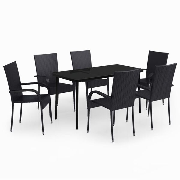vidaXL Ensemble &agrave; manger de jardin 7 pcs Noir