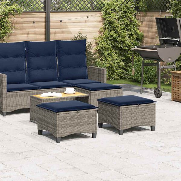 vidaXL Tabourets jardin coussins 2 pcs gris 55x55x36 cm r&eacute;sine tress&eacute;e