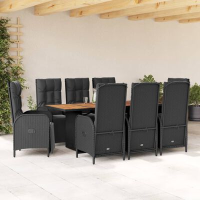 vidaXL Ensemble à manger de jardin 9pcs coussins noir résine tressée