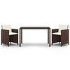 vidaXL Ensemble &agrave; manger de jardin et coussins 3 pcs Poly rotin Marron