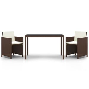 vidaXL Ensemble &agrave; manger de jardin et coussins 3 pcs Poly rotin Marron