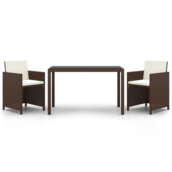 vidaXL Ensemble &agrave; manger de jardin et coussins 3 pcs Poly rotin Marron