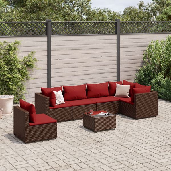vidaXL Salon de jardin avec coussins 7 pcs marron r&eacute;sine tress&eacute;e