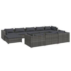 vidaXL Salon de jardin 10 pcs avec coussins Gris R&eacute;sine tress&eacute;e