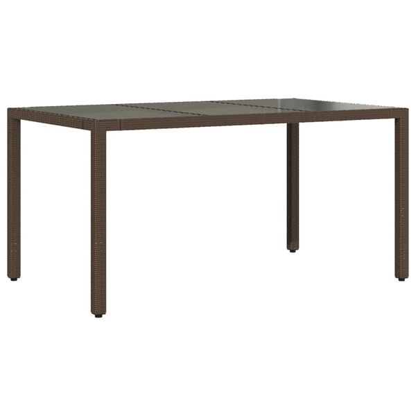 vidaXL Table de jardin avec dessus en verre marron r&eacute;sine tress&eacute;e