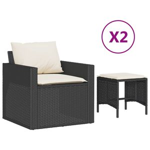 vidaXL Salon de jardin 4 pcs avec coussins noir r&eacute;sine tress&eacute;e