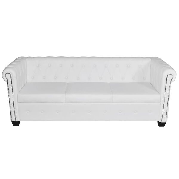 vidaXL Canap&eacute; Chesterfield &agrave; 3 places similicuir blanc
