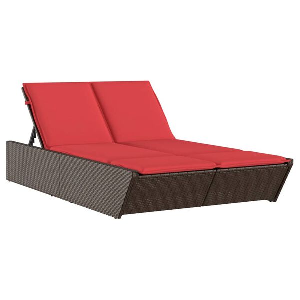 vidaXL Chaise longue double avec coussins marron résine tressée