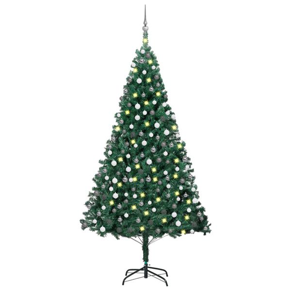 vidaXL Arbre de No&euml;l artificiel pr&eacute;-&eacute;clair&eacute; et boules vert 240 cm
