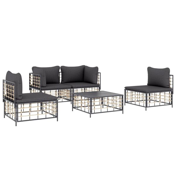 vidaXL Salon de jardin 5 pcs avec coussins anthracite r&eacute;sine tress&eacute;e