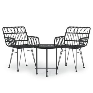 vidaXL Ensemble à manger de jardin 3 pcs Noir Résine tressée