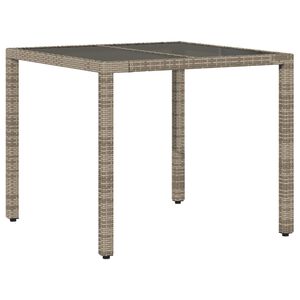 vidaXL Table de jardin dessus en verre Gris 90x90x75 cm R&eacute;sine tress&eacute;e