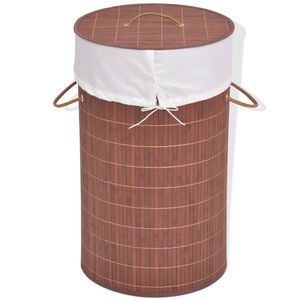 vidaXL Panier à linge rond Bambou Marron