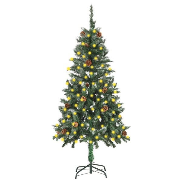 vidaXL Sapin de No&euml;l artificiel pr&eacute;-&eacute;clair&eacute; et pommes de pin 150 cm